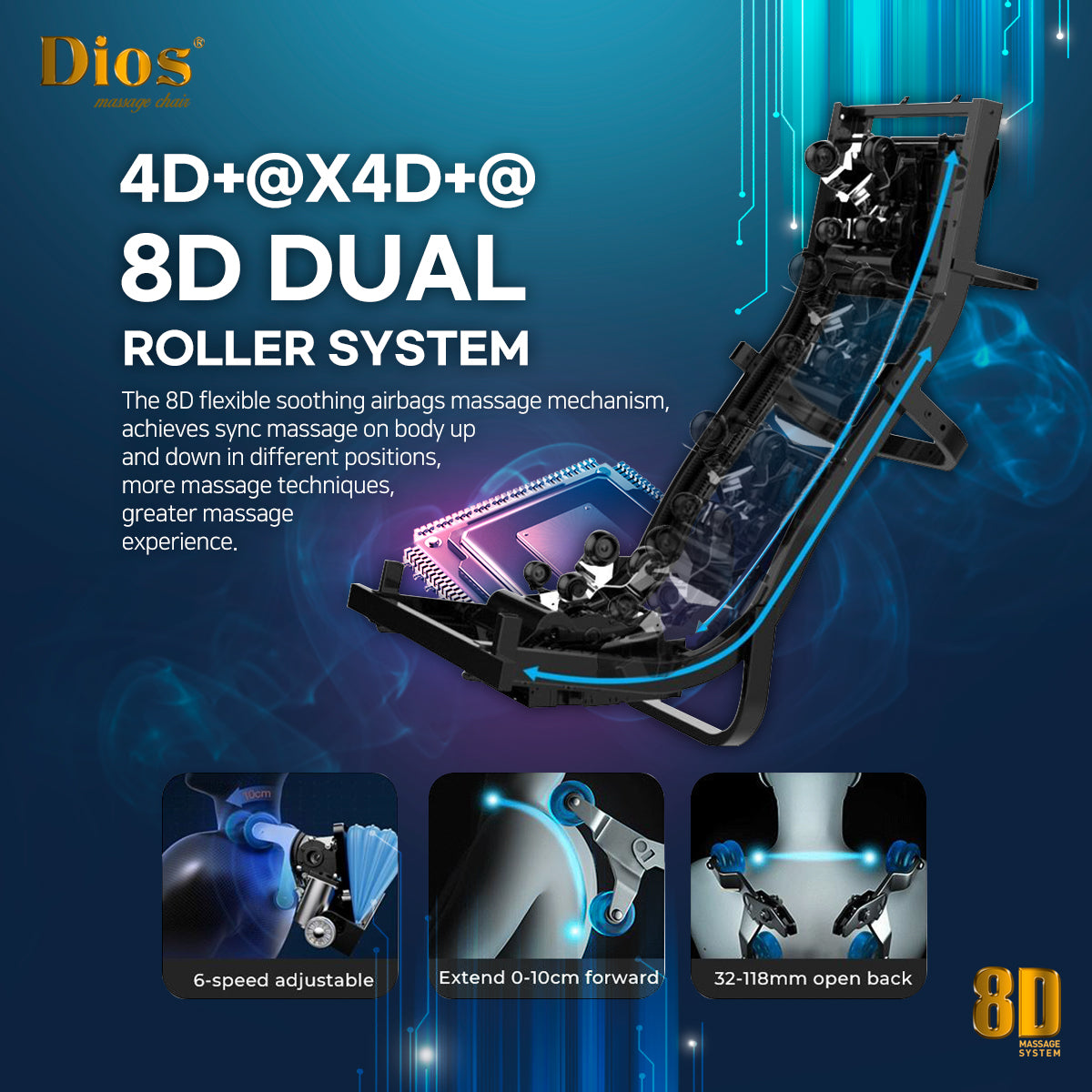 Kahuna Dios 1288 Premium 8D SL-Track Massage Chair with Dual AirTech Touch Rollers & Brain Relaxation Program