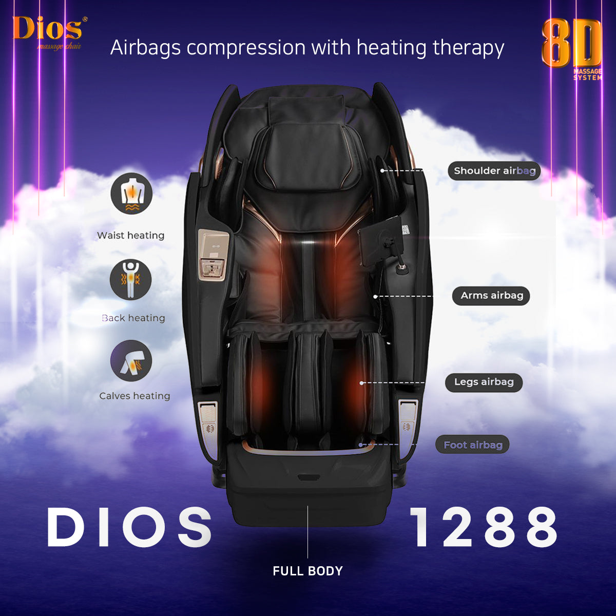 Kahuna Dios 1288 Premium 8D SL-Track Massage Chair with Dual AirTech Touch Rollers & Brain Relaxation Program
