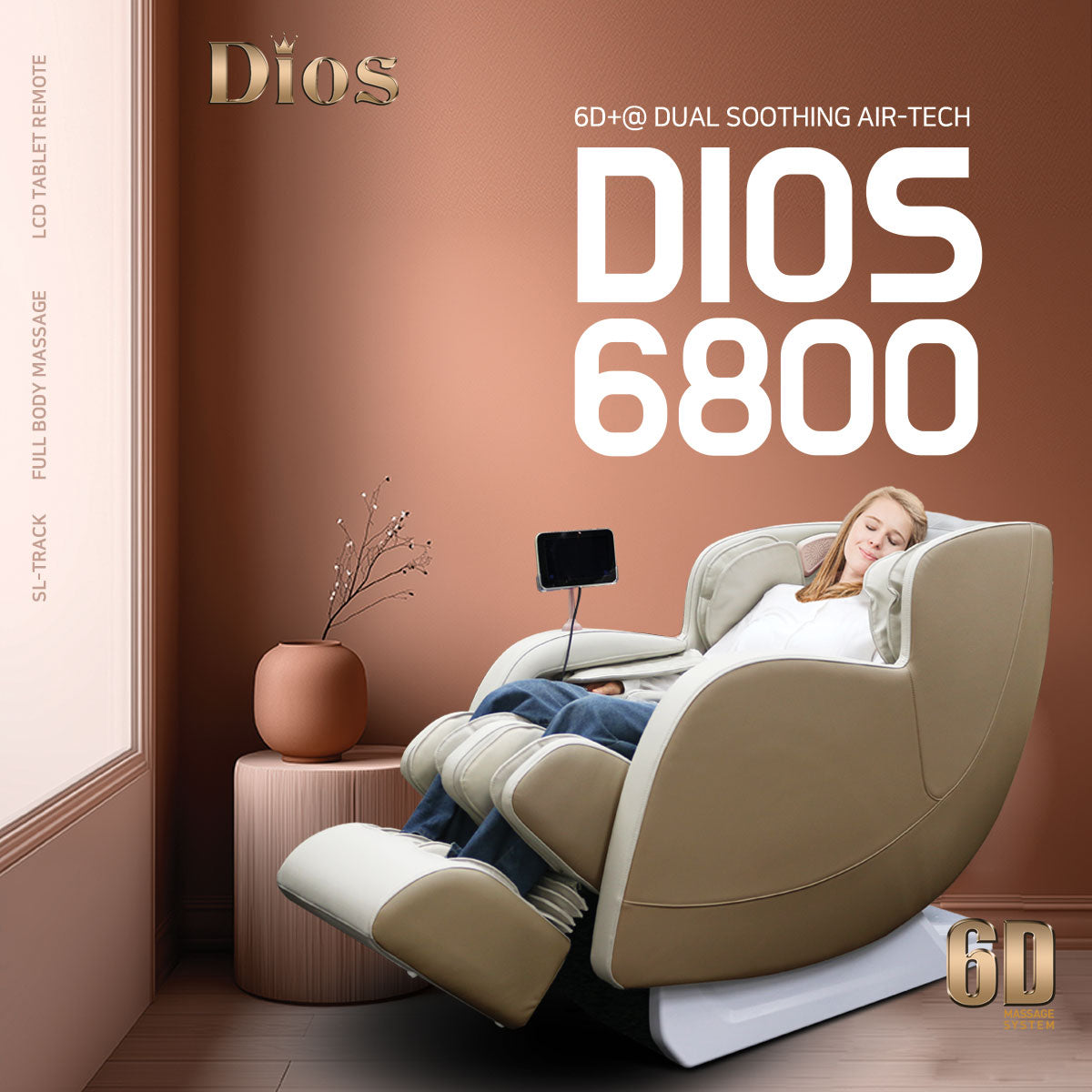 Kahuna Dios-6800 6D SL-Track Massage Chair with Dual-Core Air Rollers & Full-Body Relaxation Features