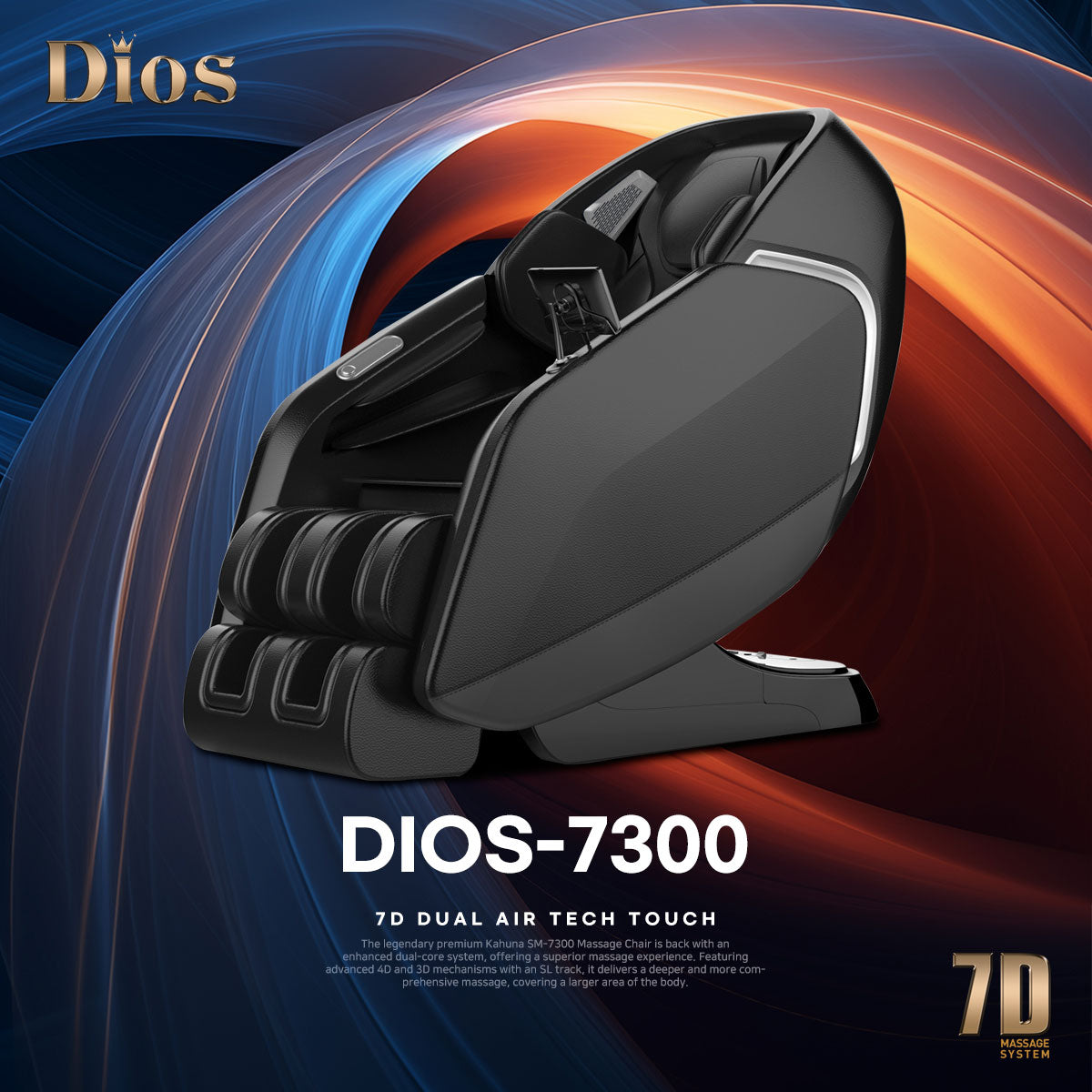 Kahuna Dios 7300 Advanced 7D SL-Track Massage Chair with Dual-Core Air Rollers & 3D Calf Kneading Therapy
